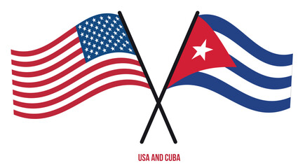 USA and Cuba Flags Crossed And Waving Flat Style. Official Proportion. Correct Colors.