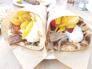 pita gyros greek street food on tha table