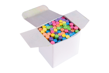 Colorful chalk in a blank cardboard box, Box of chalk for design isolated white background with clipping path