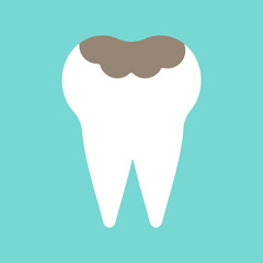 tooth with caries. Tooth decay. Bad tooth. Dental care background. Unhealthy teeth. Vector tooth illustration flat design. Isolated on background. Stomatology care for teeth.