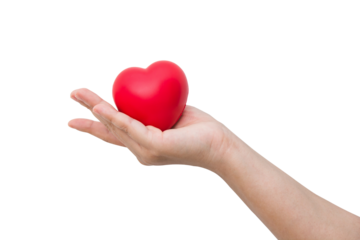 Red heart ball : Stress reliever foam ball the red heart shape on woman hand isolated on white background with clipping path