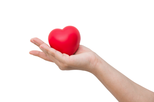 Red heart ball : Stress reliever foam ball the red heart shape on woman hand isolated on white background with clipping path