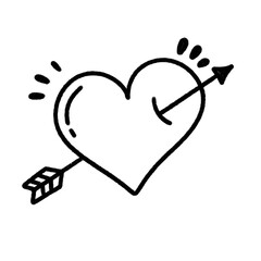 Heart with arrow doodle line icon