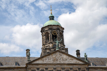 Fototapeta na wymiar Close Up Tower Of The Palace On The Dam Square At Amsterdam The Netherlands 31-7-2022