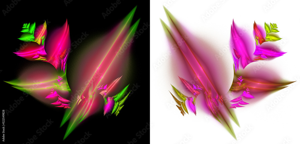 Poster colorful abstract illuminated twigs on white and black backgrounds. set of graphic elements design. 