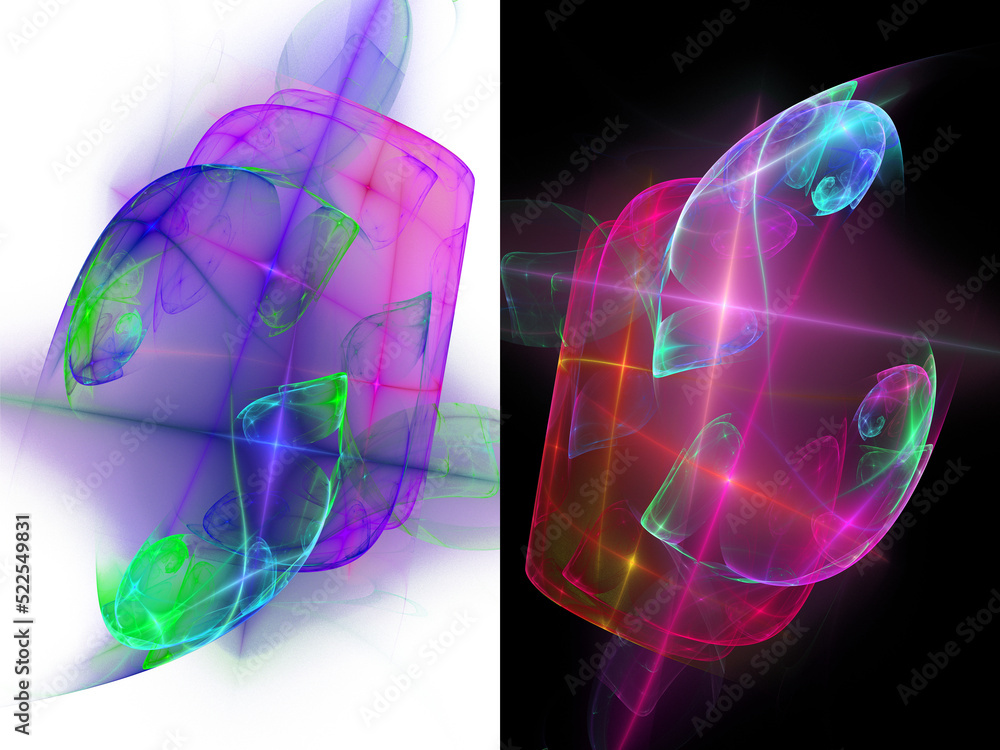 Poster colorful abstract glowing elements of rounded shapes on white and black backgrounds. set of abstract