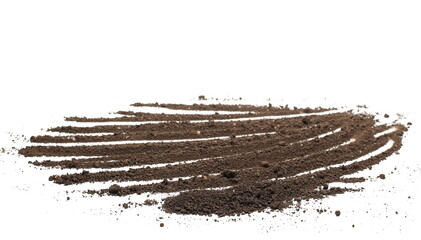 Pile dirt, soil furrows isolated on white  