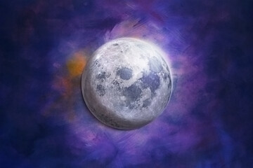 Fototapeta na wymiar Brillant moon in front of abstract backdrop.