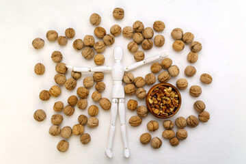 Walnut. concept idea in the human brain. Thinking. Vitamins for the brain