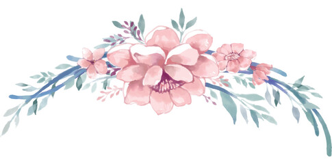 Pink pastel watercolor flowers  design . Rustic wedding with mint, pink, blue tones. 