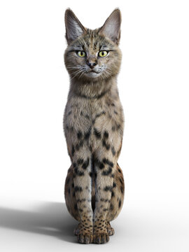 Elegant and charming Savannah cat close-up isolated on white 3d render
