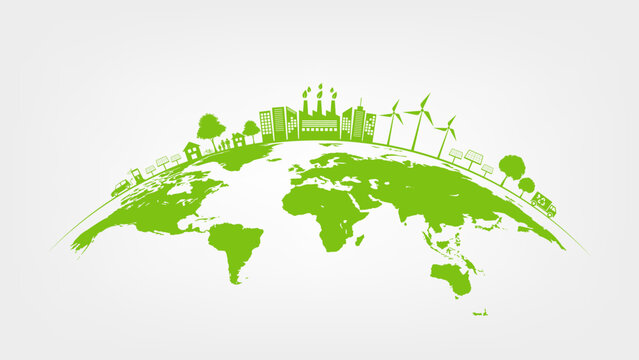 Ecology friendly and Green city, Sustainable development concept, Earth day and World environment day, vector illustration