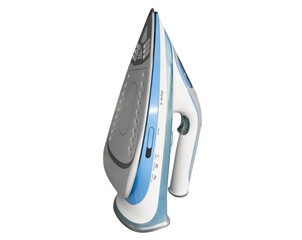 Smoothing iron isolated on a white background.Electric  iron in white blue colors isolated.
