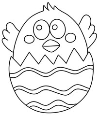 Chick peeking out off egg thin line icon easter