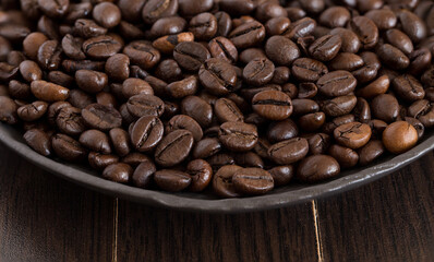 Coffee in grains, morning aroma of fresh coffee