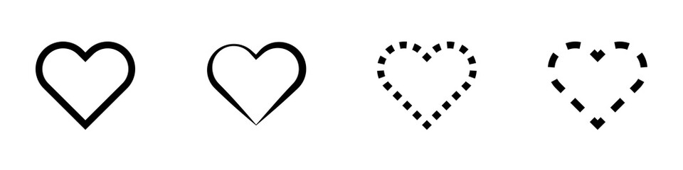 Conjunto de corazones negros de diferentes estilos de línea