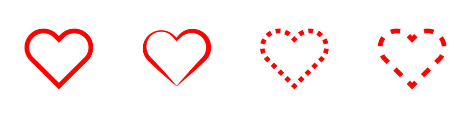 Conjunto de corazones rojos de diferentes estilos de línea