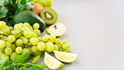 Healthy vegetarian food concept background, fresh green food selection for detox diet