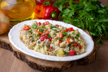 Turkish style eggplant appetizer, eggplant salad, Roasted Eggplant Salad, Turkish name; Patlican salatasi, babaganus