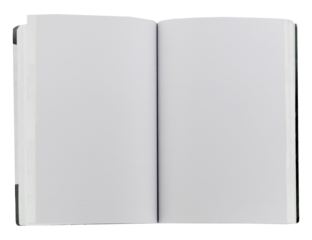 Cutout of an isolated open book with blank pages with the transparent png background
