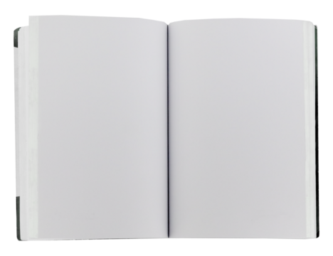 Cutout of an isolated open book with blank pages with the transparent png background
