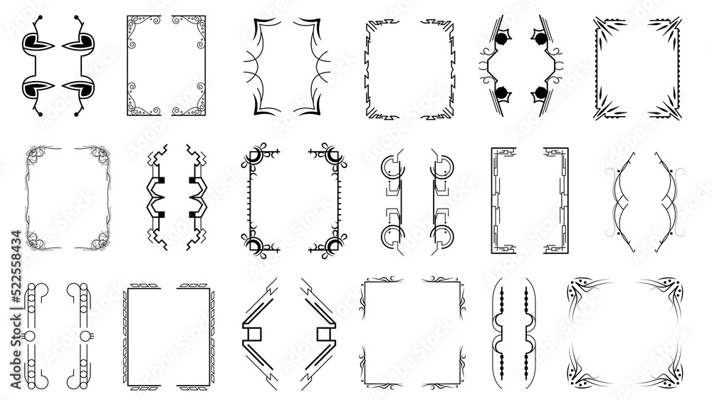 Poster set black simple line collection different doodle brackets, parentheses, braces elements vector desi
