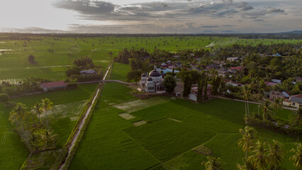 Aerial view of rice fields, Aceh, Indonesia.