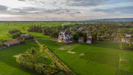 Aerial view of rice fields, Aceh, Indonesia.