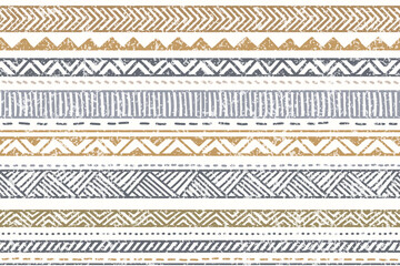 Ethnic stripe seamless pattern. Tribal geometric vector background, boho motif, tribal textured ornament illustration. Textile print