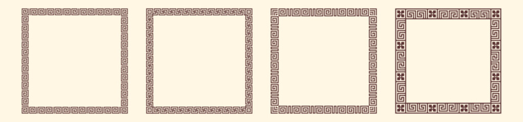 Greek key border, square frames collection. Decorative ancient meander, greece ornamental set with repeated geometric motif. Easy to make rectangle frame.