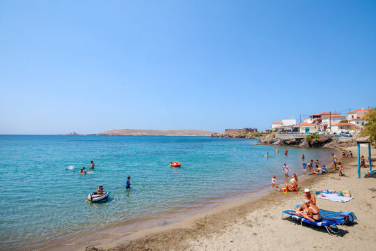 Sigri - Lesbos - Greece, August 6, 2022, Greece Lesbos island Sigri town castle view and beach