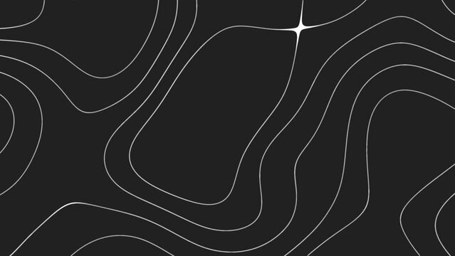 Abstract black background with wavy lines motion. Flat lay layout with geometric shapes