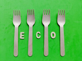 wooden forks with eco writing