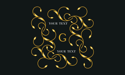 Logo design template in trendy linear style with flowers and leaves, letter G on black background - luxury products, cosmetics packaging, fancy monogram.