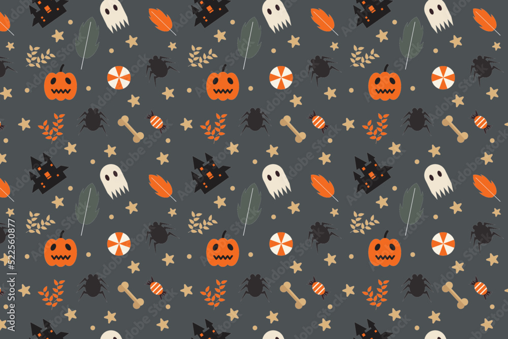 Poster beautiful halloween element pattern vector on a dark background. halloween endless pattern design fo