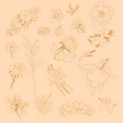 A set of vector images in pencil style. A series of pictures for tattoos, stickers, print, magazines and website. Pictures of nature, plants, flowers.
