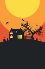 House near spooky tree silhouette