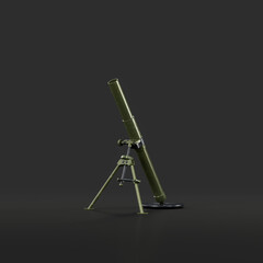 Military mortar gun, green heavy weapon, 3d rendering