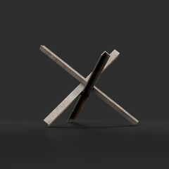 Military steel barricade, war trench object, 3d rendering