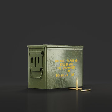 Military ammo box, ammunition box, 3d rendering