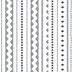 Ethnic stripe seamless pattern. Tribal geometric vector background, boho motif, black textured ornament illustration. Textile print