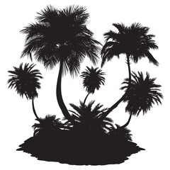 Palm trees on island silhouette