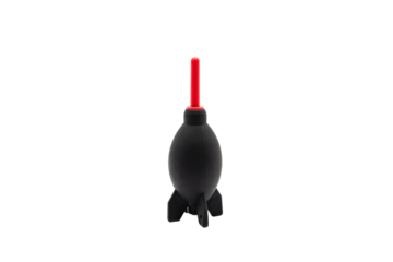 a rubber air blower for removing the dust on the lens and camera sensor. It stands on the white background in studio light. Clipping Paths.