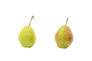 Isolated two fresh green Chinese pear on white background. Clipping path.
