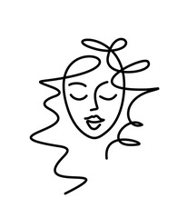 girl logo thin line. face icon woman for beauty salon. cosmetology, plastic surgery. barbershop, curly hair and curls. vector illustration isolate