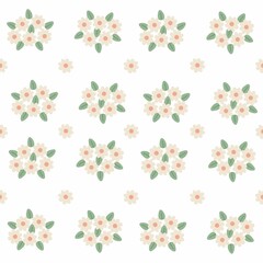 Pastel color floral seamless pattern. Small isolated flowers bouquets on the white background. Great for wedding design, wrapping and kids clothes.