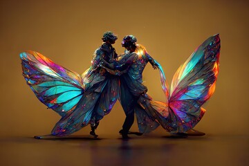 Digital art of a pair of human butterfly, 3d Illustration, 3d render