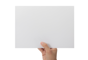 Hand holding blank A4 paper.