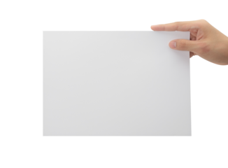 Hand holding blank A4 paper.