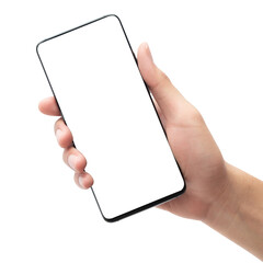 Hand holding smartphone with screen mockup.